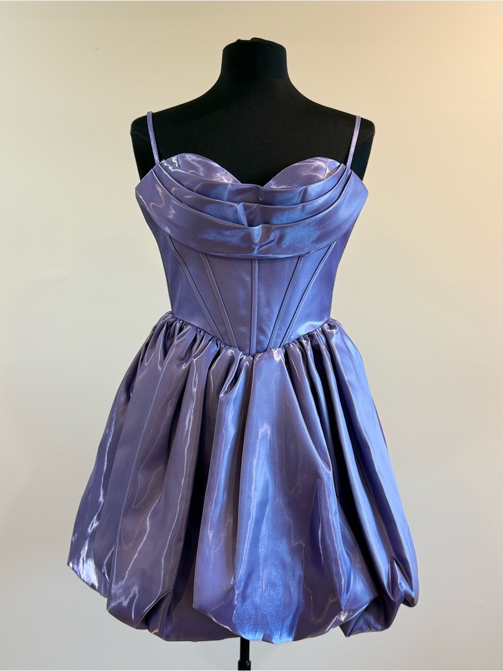 Alyce Paris Lilac Satin Mini Dress with Bubble Skirt - homecoming